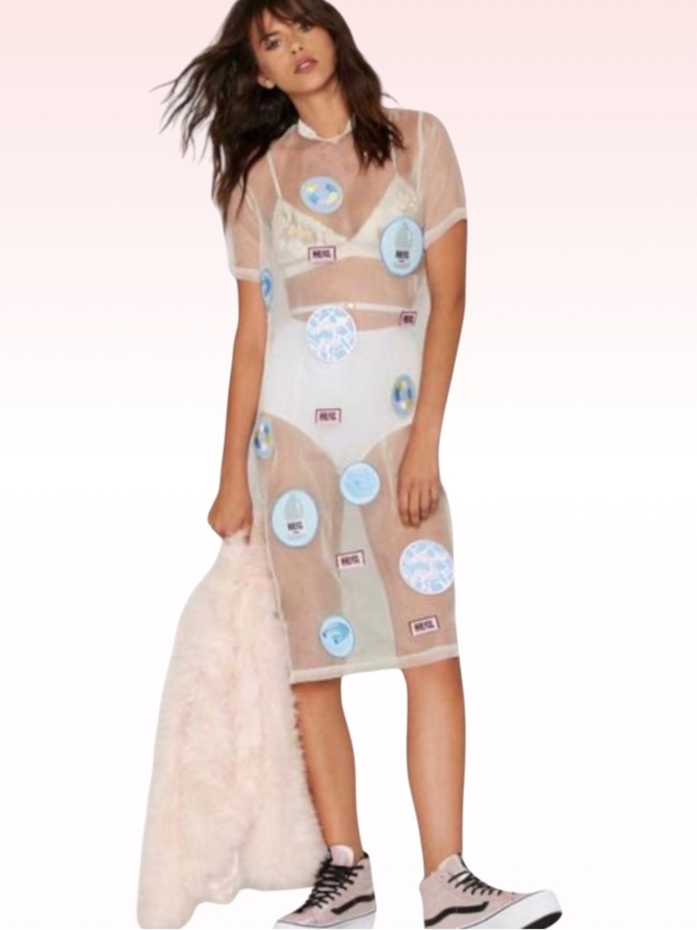 HOUSE OF CARDS Unique Silk Sheer Whirlpool Patch Dress (Sz 2)